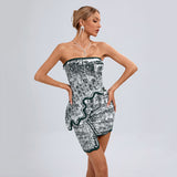 Diynav Fashion Sleeveless Breast-Wear Sexy Irregular Dress Green Tidive Color Super Short Skirt Set