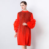 Diynav Gas Handmade Large Petal Striped Folded Dress Female Senior Sense Thin Long Folded Dress