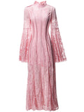 Diynav Style Collar Lace Splicing Horn Long Sleeve Long Dress Dress Spring And Summer New Women's Dress 2024