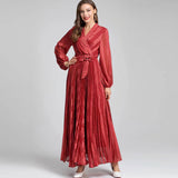 Diynav Style V-Neck Lantern Long-Sleeved With Blue Folded Dress Dress Dress Women's New Autumn/Winter 2024