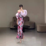 Diynav Dress Banquet Bra Dress 2024 New Female Spring And Summer Senior Famous Woman Bubble Bubble Sleeve Birthday Dress