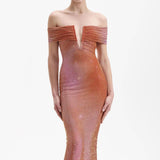 Diynav Fashion Dress Elegant V-Neck Sexy Hot Diamond Into Shoulder Sleeve Banquet Dress Bodyd Women