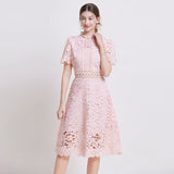 Diynav Temperament-Éí-In-So-Potted Lace Dress 2025 Spring/Summer New French High-End Squeer Hook Water-Soluble Lace Dress