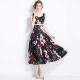 Diynav Summer New Women's Retro Sleeveless Short-Wrapped Breast Sling + Printed High-Rise Half-Dress Two Sets