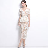 Diynav Niche Temperament Thousands Of Gold Windy Collar Short-Sleeved Lace Waist Dress Dress With Belt