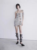 Diynav Sales Explosion Sexy Hollow Hot Diamond Tight-Body Bag Dress Flower Diamond Temperament Dress Long
