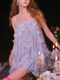 Diynav Niche Doll Dress Water Drill Blue Flower Lint Seaside Sling Dress