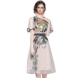 Diynav Collar Lotus Leaf Short Sleeve Heavy Industry Mesh Embroidery Flower Waist Swing Princess Style Dress 2025 Summer New