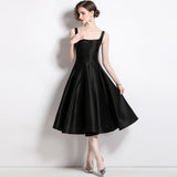 Diynav Hepburnian Niche Temperament Retro Sling With Large Hem Pendulum Sling Dress Fluffy Dress Dress
