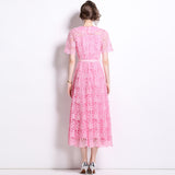 Diynav Wears Pink Collar Sweet Lace Dress With High-Grade Tea-Smelled Style Long Dress