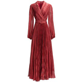 Diynav Style V-Neck Lantern Long-Sleeved With Blue Folded Dress Dress Dress Women's New Autumn/Winter 2024