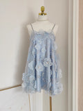 Diynav Niche Doll Dress Water Drill Blue Flower Lint Seaside Sling Dress