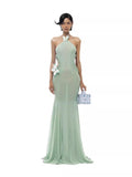 Diynav Niche Butterflies Hanging Neck Hollow Dress With Bare Back Thin Fishtail Dress Long Dress Beach