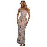 Diynav Famous Temperament Retro Oil Painting Plant-Print Set Ass Dress