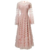 Diynav Lotus Leaf Side Round Horn Long Sleeve Apricot Dress Long Dress Autumn And Winter Women's Dress New 2025