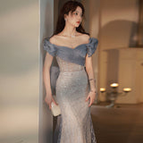 Diynav Dress Dress Woman 2024 New Blue Fishtail High-End Light Luxury Niche High-End High-End High-End French Toast Bridal Wedding Dress