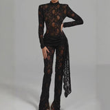 Diynav Burst New Hot Babes Sexy Lace Hollow Horn Sleeves To Repair Jumpsuit Jumpsuit Woman