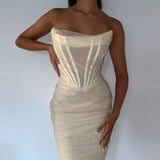 Diynav Summer Women's New Night Club Side By Shoulder-Collar Net Yarn In The Chest Dress Dress Summer