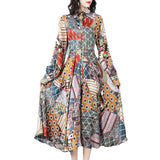 Diynav Long-Sleeved Beautiful Print Fashion Single Buckle Long Dress Retro Dress Spring And Autumn Women's Collar 2025