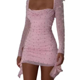 Diynav Sexy Party Female Nail Bead Design Feeling Body-Body-Suited Toss Dress