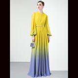 Diynav Gradient Dress Lantern Sleeve Yellow Dress Temperament Long-Sleeved Skirt Women's Long Spring And Autumn