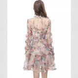 Diynav Industry Lotus Leaf Side Sexy Perspective Apricot Print Long-Sleeved Short Dress New Women's Clothing Early Autumn 2024
