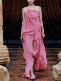 Diynav Fashion Show-Back Vintage Linen-Backed Lint-Slanted Shoulder-Hanging Neck Dress Dress Female Designer