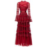 Diynav Elegant Embroidered Lace Collar Long-Sleeved Dress Red Long Dress Spring And Summer Women's Dress 2025