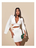 Diynav Women's Sexy Ass Dress Female White High-End Temperament Long-Sleeved Small Suit Dress Skirt