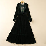 Diynav Hollow Embroidered Long-Sleeved Wine Red Velvet Princess Dress Dress Autumn And Winter Women's Dress New 2025