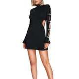 Diynav Long-Sleeved Bows Hollow Dark-Cuffled Mini Skirt Babes Twinning Dress