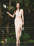 Diynav Qi Same High-End Sexy Umbilical Sleeveless Dress Temperament Ass Open-Fork Dress Dress Dress