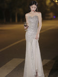 Diynav Dress Fishtail Woman 2024 New High-End Banquet Temperament Silver Dress Light Luxury Niche High-End Host