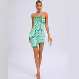 Diynav Fashion Sleeveless Breast-Wear Sexy Irregular Dress Green Tidive Color Super Short Skirt Set