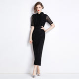 Diynav Industry Hot Diamond Net Yarn Designer Temperament Three-Dimensional Flower Standing Waist Thin Elegant Dress Dress