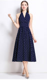 Diynav Retro Sleeveless Dress Wave Point Small Bare Back V Collar Hanging Neck Tea Break Skirt Hong Kong Wind Girl Summer 2025