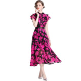 Diynav Knee Dress Women's Summer 2024 Temperament Lotus Leaf Sleeve Fashion Waist Thin Print V-Neck Dress