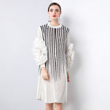 Diynav Gas Handmade Large Petal Striped Folded Dress Female Senior Sense Thin Long Folded Dress