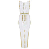 Diynav Industry Nail Pearl Dress Long Round-Neck Sleeveless Metal Buckle Beads After Opening Banquet Banding Dress