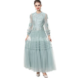 Diynav Industry Nail Beads Lint Splicing Long-Sleeved Temperament Fluffy Dress Dress Long Dress Station Women Spring And Autumn 2025