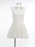Diynav New High-End Sexy Perspective Hollow Sleeveless Dress High Waist Repair V-Neck A Dress Woman