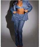 Diynav And Summer New Women's Clothing Hot Selling Solid Color Sequin Fashion Casual Set Shirt Underwear Straight Trousers