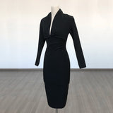 Diynav Deep V-Neck Fashion Trendy Long Sleeve Banded Dress With High-End Banquet Evening Dress