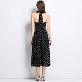 Diynav Retro Sleeveless Dress Wave Point Small Bare Back V Collar Hanging Neck Tea Break Skirt Hong Kong Wind Girl Summer 2025