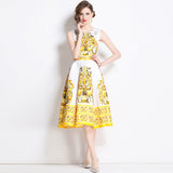 Diynav Women's Clothing 2025 Summer New Elegant Temperament Bottom Vest Dress Blue And White Porcelain Printing Dress Women
