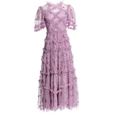 Diynav Collar Three-Dimensional Heavy Industry Embroidered Lotus Leaves Side Purple Dress Dress 2024 Summer New Women's Dress