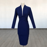 Diynav Deep V-Neck Fashion Trendy Long Sleeve Banded Dress With High-End Banquet Evening Dress