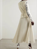 Diynav Name Studded Woven Strip Lace Embroidery Hook Hollow 100-Fold Long Dress Apricot Color