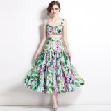 Diynav Summer New Women's Retro Sleeveless Short-Wrapped Breast Sling + Printed High-Rise Half-Dress Two Sets