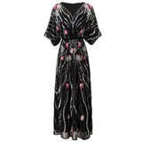 Diynav Industry Lienu Embroidered Nail Pearl Bat Sleeve Red Packed Buffet Long Dress Dress Summer Autumn Women's Dress 2024